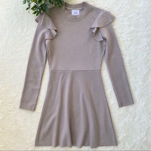 J.O.A tan long sleeve sweater dress ruffle sleeves